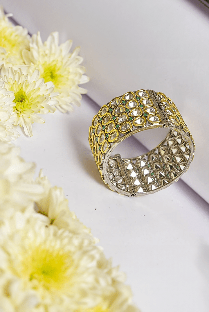 White and Gold Polki Kadas Zevar by Geeta - Fabilicious Fashion