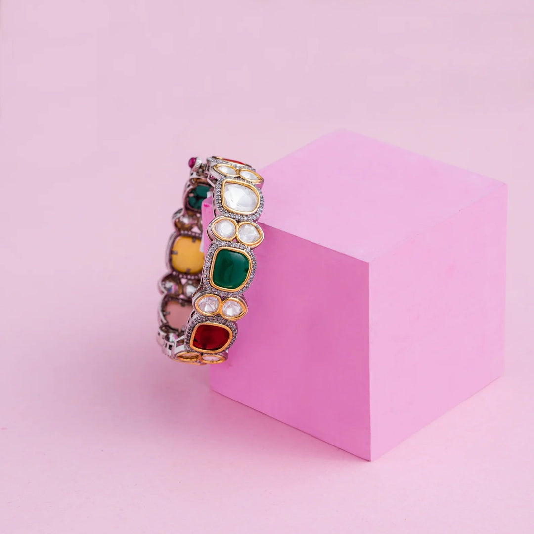 White And Gold Polki Multicolor Pearls Kadas Zevar by Geeta - Fabilicious Fashion