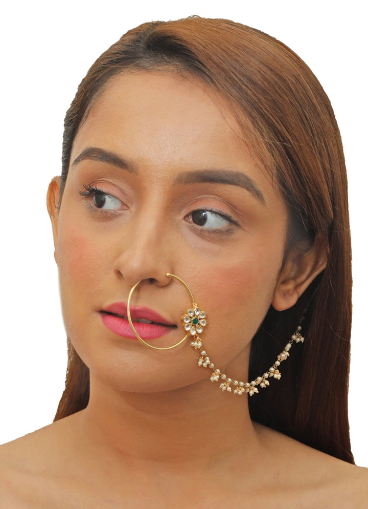 White And Green Floral Nath Riana Jewellery - Fabilicious Fashion