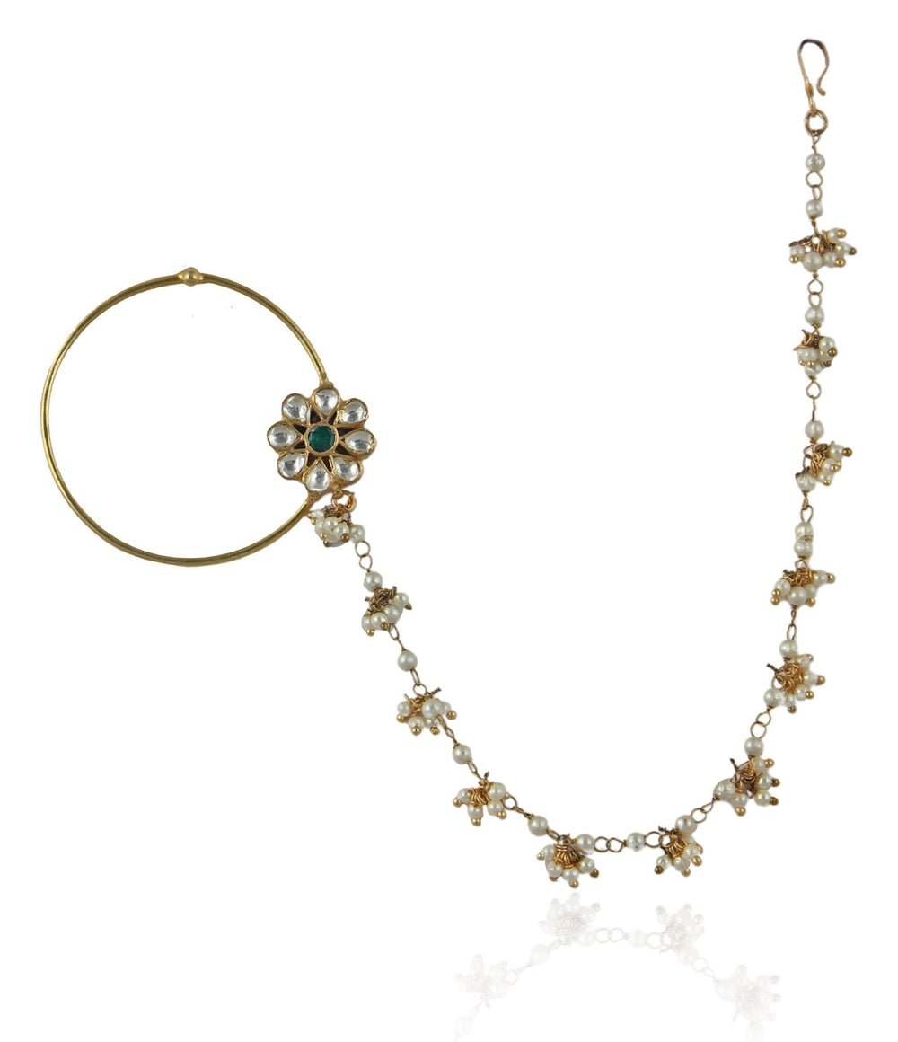 White And Green Floral Nath Riana Jewellery - Fabilicious Fashion
