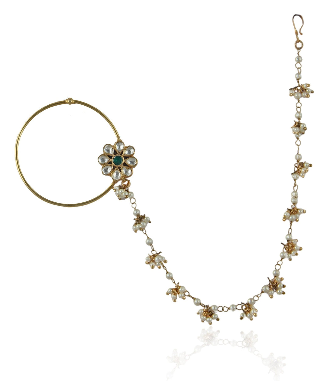 White And Green Floral Nath Riana Jewellery - Fabilicious Fashion