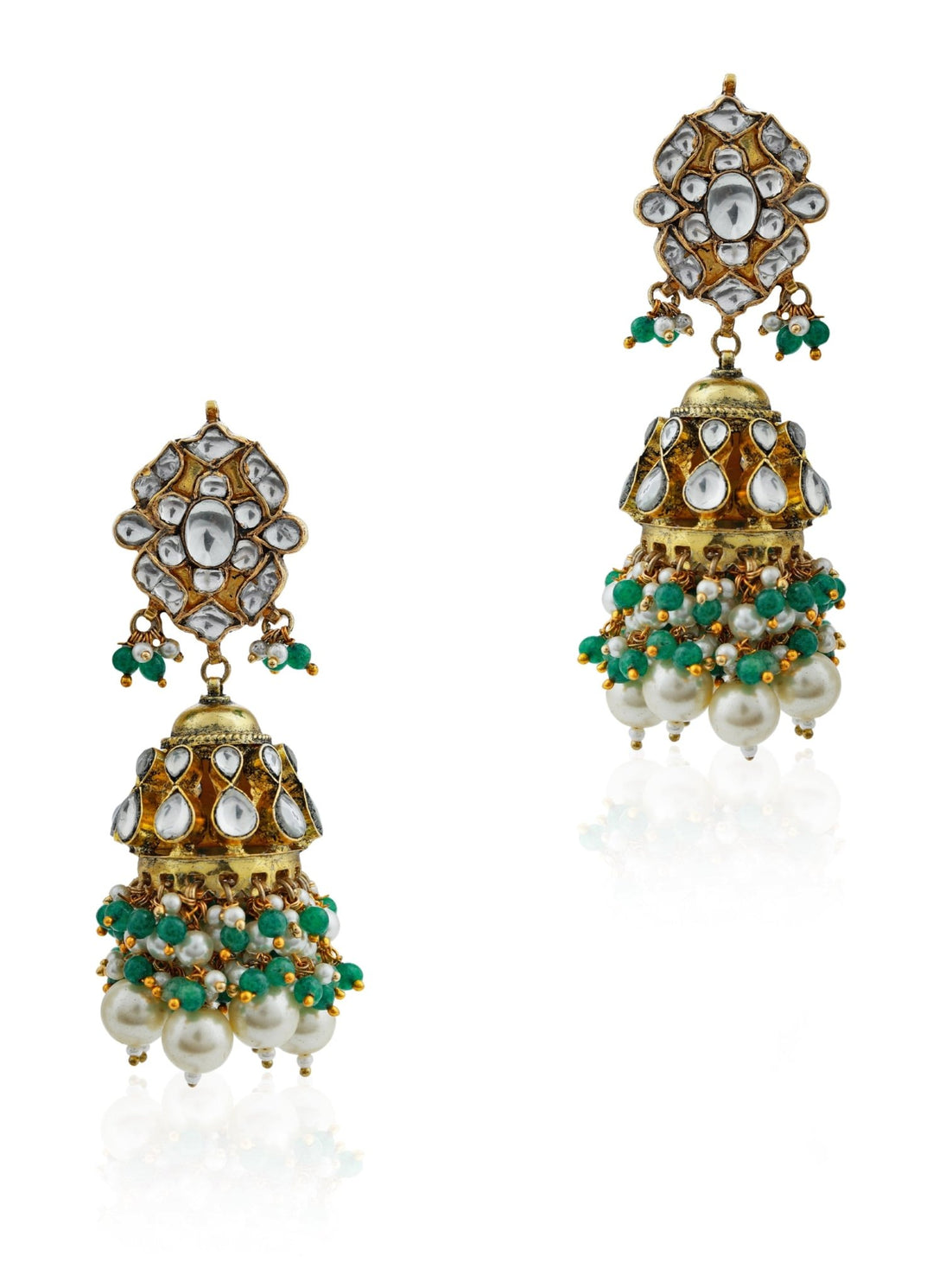 White and Green Stone Jadau Choker Set Riana by Shikha Jindal - Fabilicious Fashion