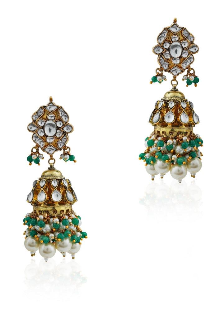 White and Green Stone Jadau Choker Set Riana by Shikha Jindal - Fabilicious Fashion