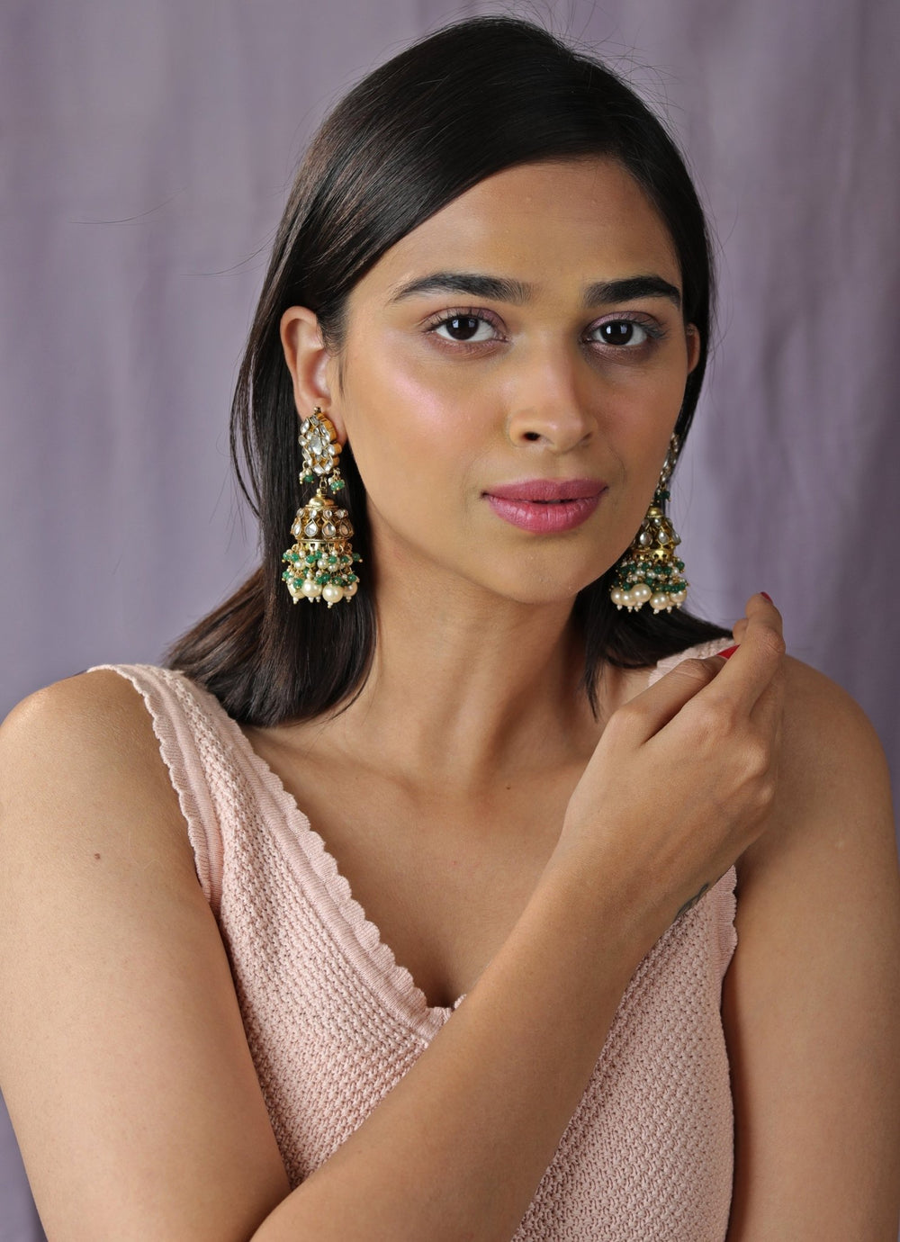 White and Green Stone Jadau Choker Set Riana by Shikha Jindal - Fabilicious Fashion