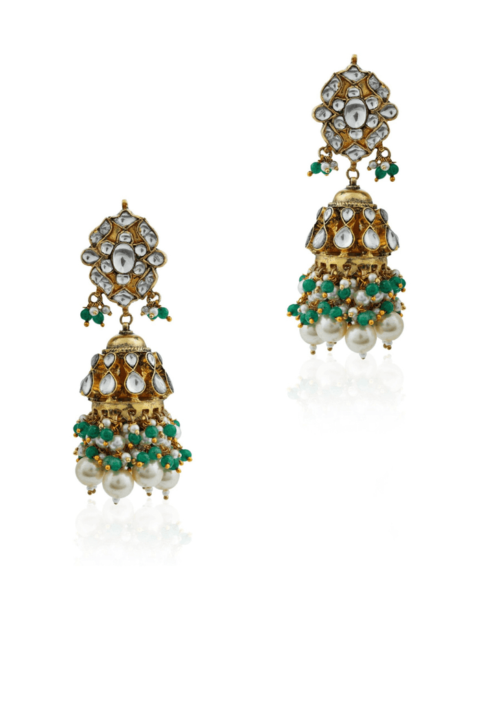 White And Green Stone Jadau Choker Set Riana Jewellery - Fabilicious Fashion