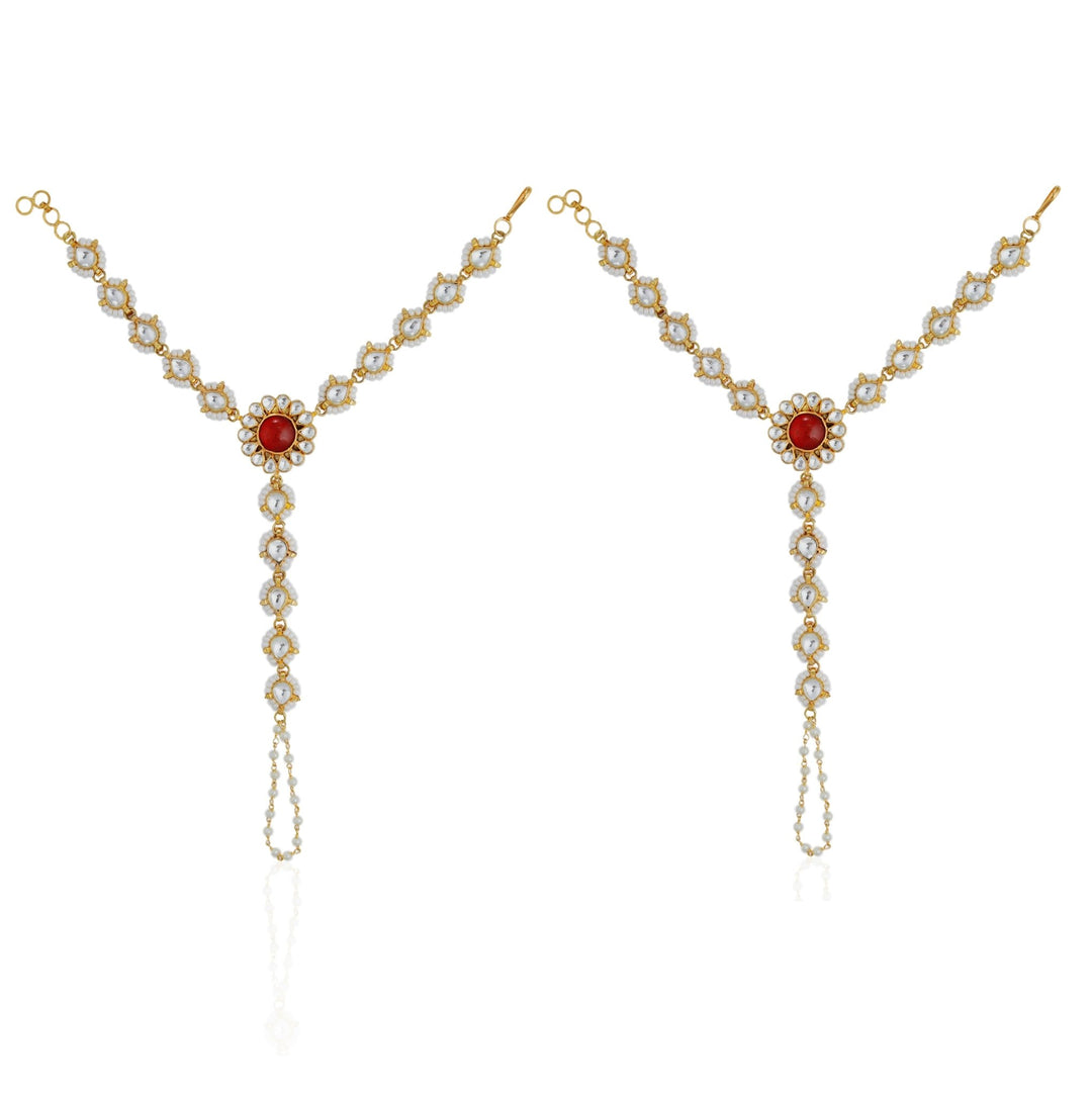 White and Pink Beaded Gold - Plated Hathphools Riana by Shikha Jindal - Fabilicious Fashion