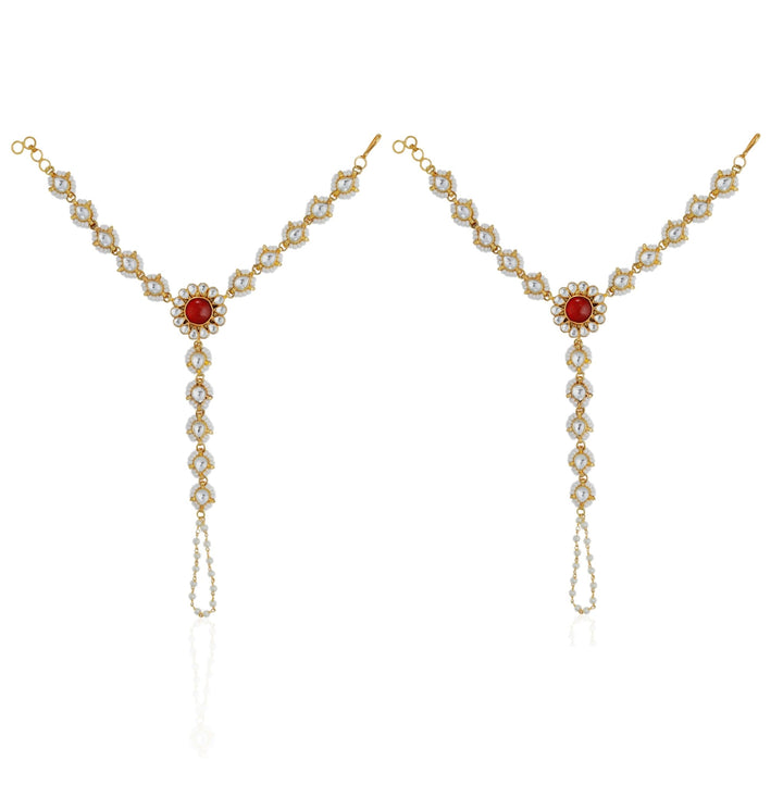 White and Pink Beaded Gold - Plated Hathphools Riana by Shikha Jindal - Fabilicious Fashion