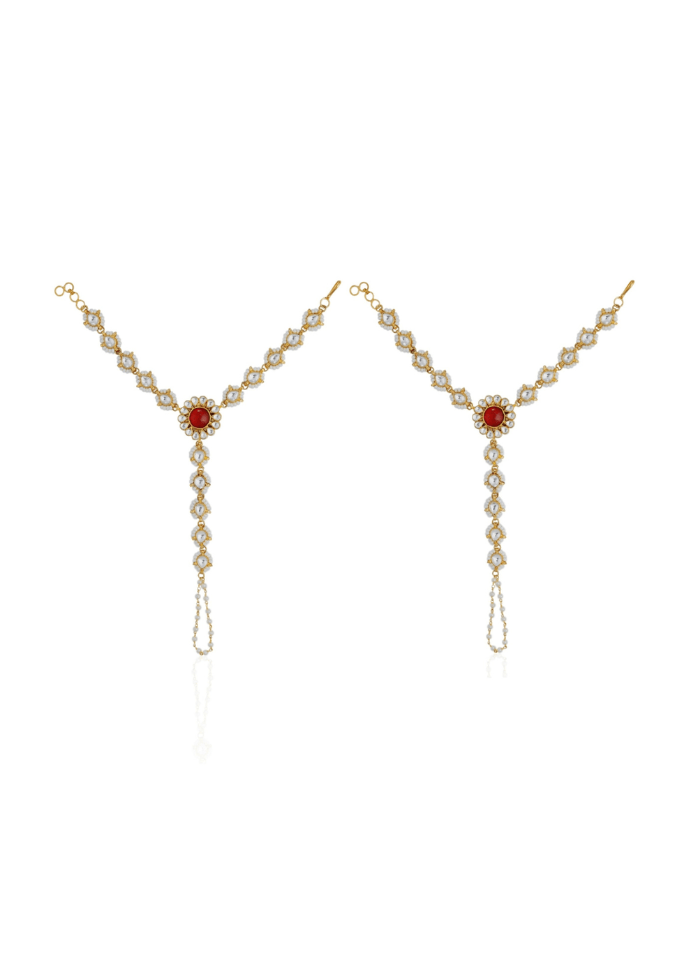 White and Pink Beaded Gold - Plated Hathphools Riana by Shikha Jindal - Fabilicious Fashion