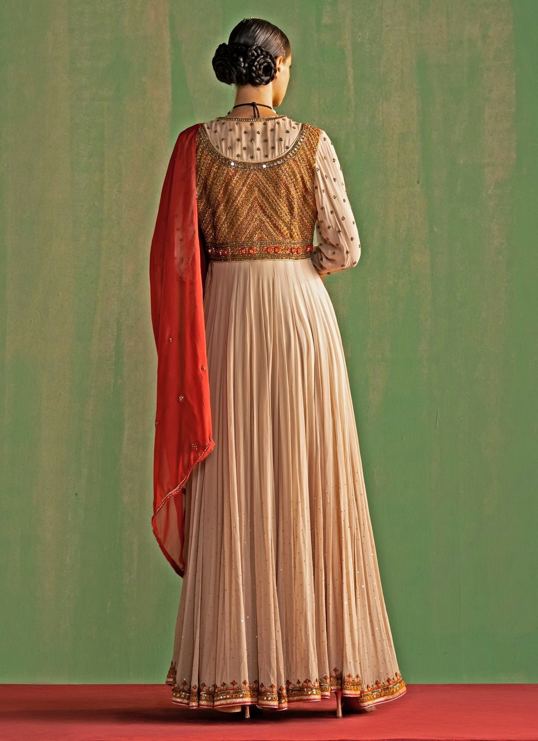 White And Pink Embroidered Georgette Anarkali Set Studio Bagechaa - Fabilicious Fashion