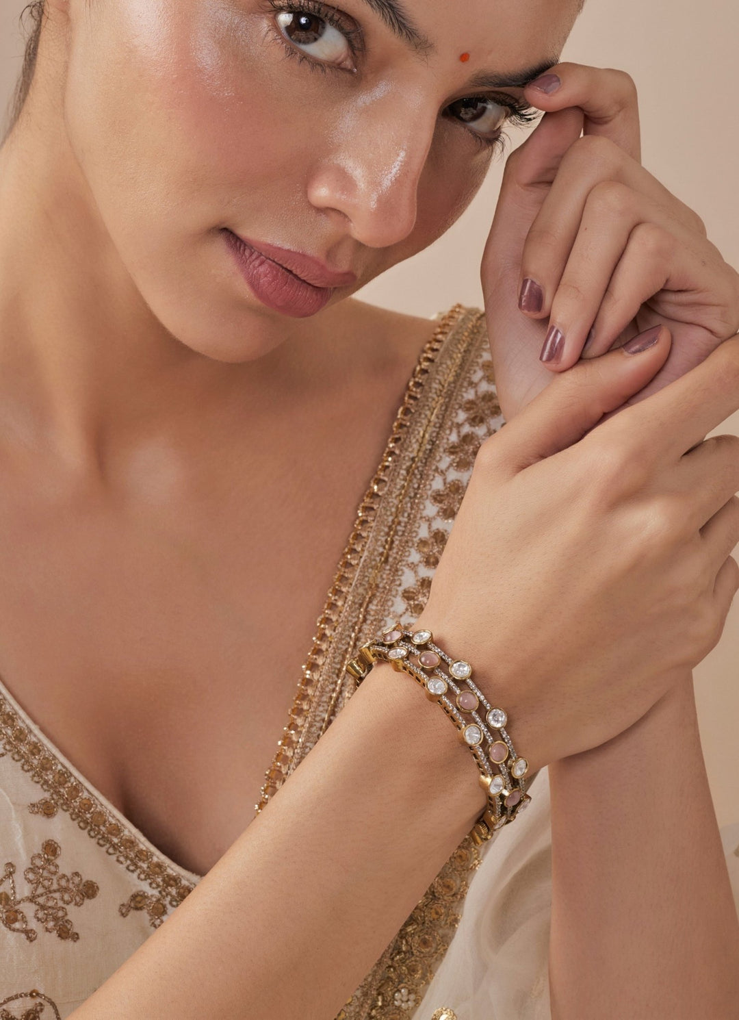 White And Pink Gold Plated Kada Vivinia by Vidhi Mehra - Fabilicious Fashion