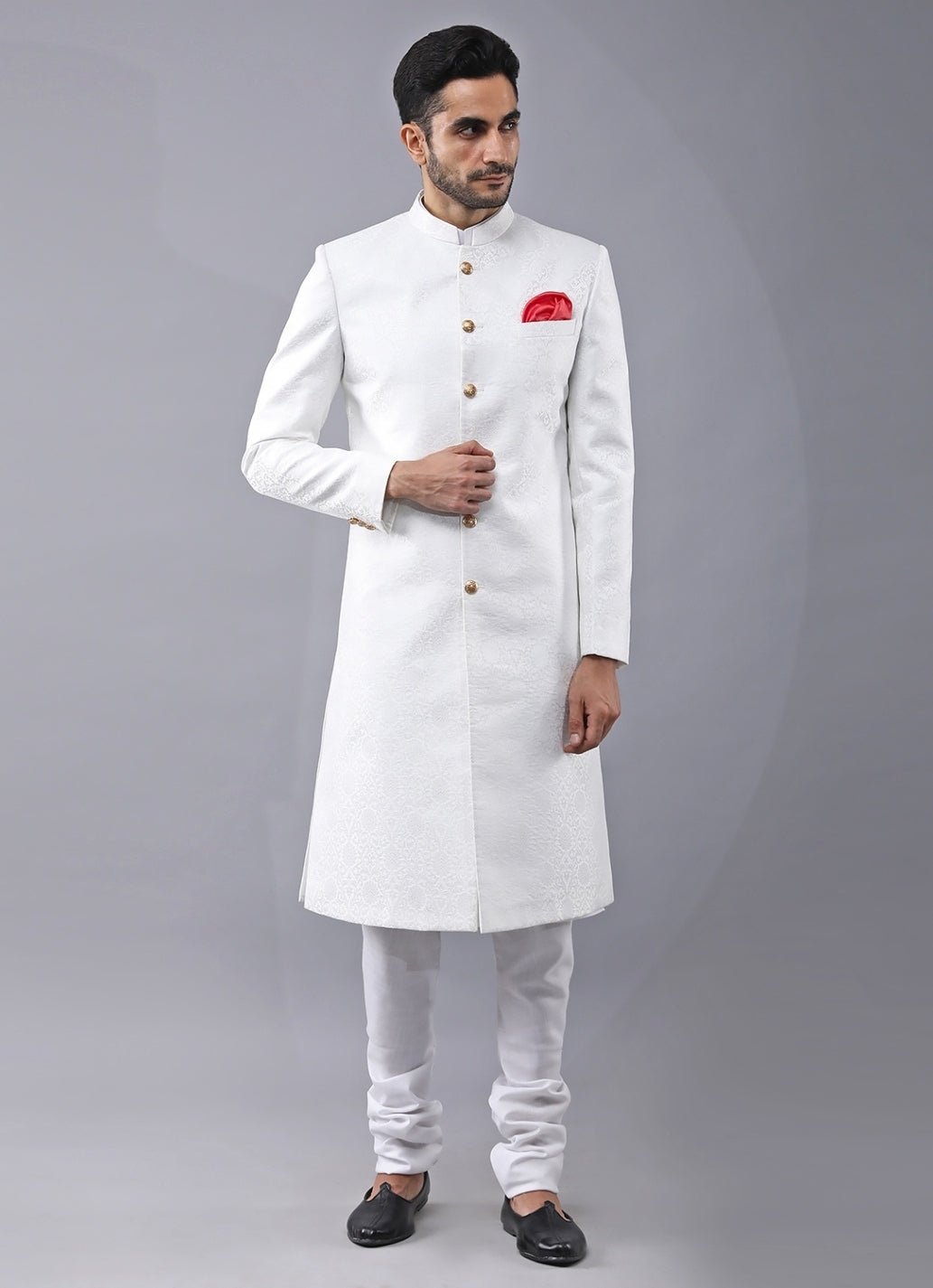 White Bandhani Brocade Sherwani Set Manish Nagdeo Men - Fabilicious Fashion