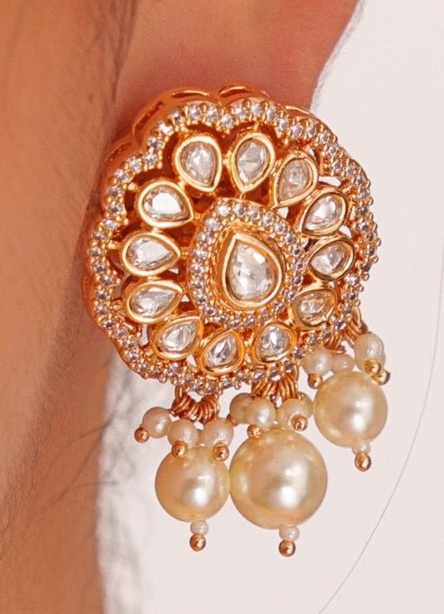 White Bead & Kundan Polki Choker Set With Pearl Drops Zevar by Geeta - Fabilicious Fashion