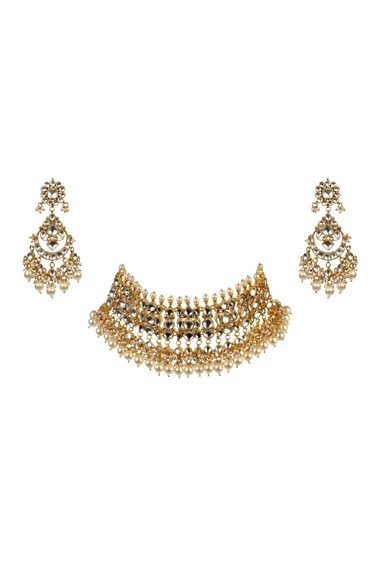 White Choker Bridal Necklace Set With Pearl Riana by Shikha Jindal - Fabilicious Fashion