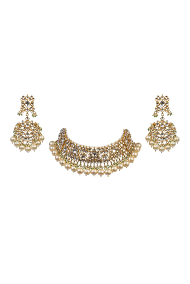 White Choker Necklace Set With Pearl Riana by Shikha Jindal - Fabilicious Fashion