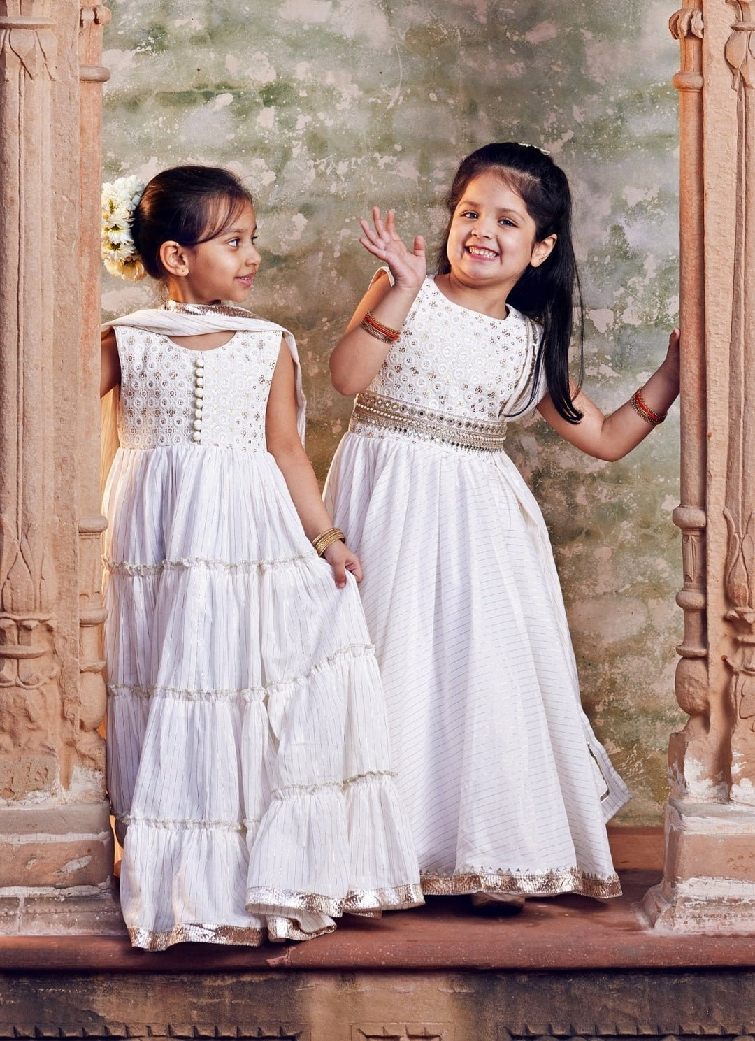 White Cotton Anarkali With Dupatta Chotibuti - Fabilicious Fashion