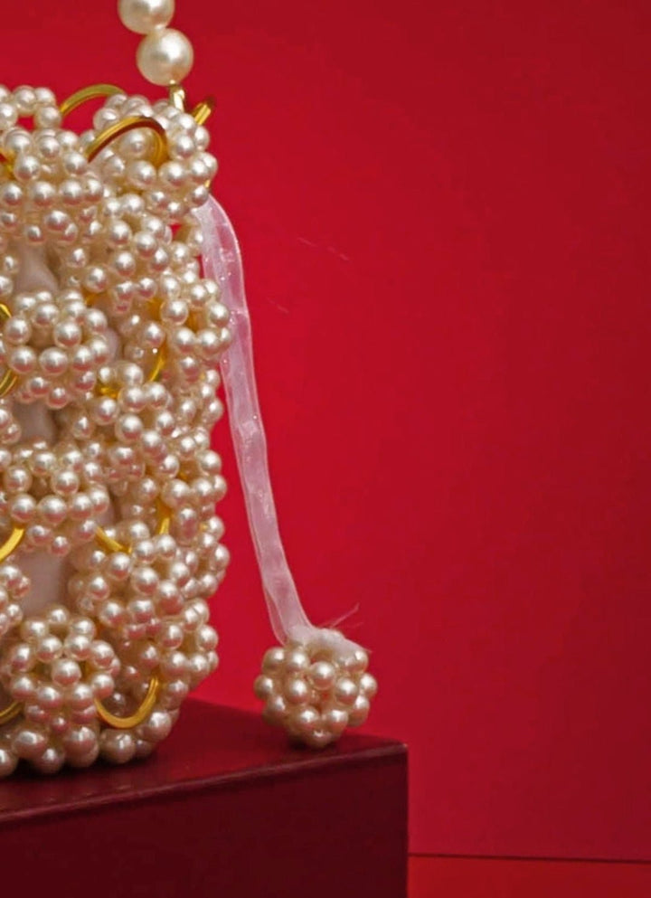 White Embellished Pearl Bag AMYRA - Fabilicious Fashion