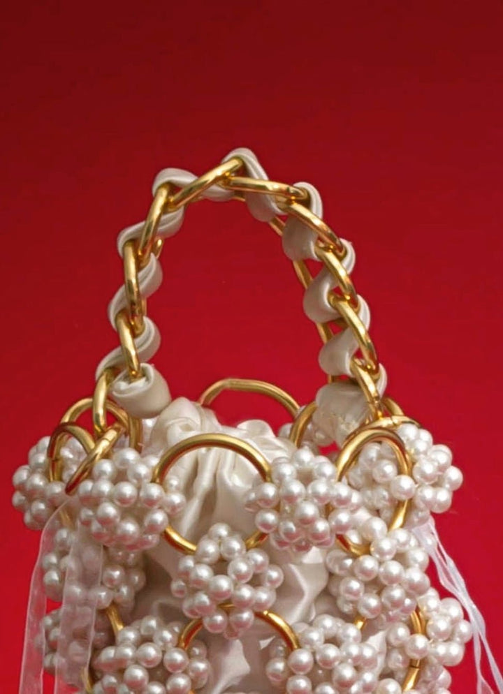White Embellished Pearl Bag AMYRA - Fabilicious Fashion
