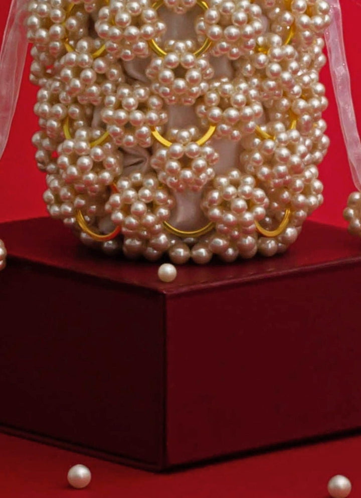 White Embellished Pearl Bag AMYRA - Fabilicious Fashion