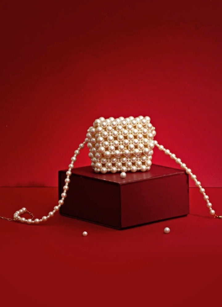 White Embellished Pearl Bag AMYRA - Fabilicious Fashion