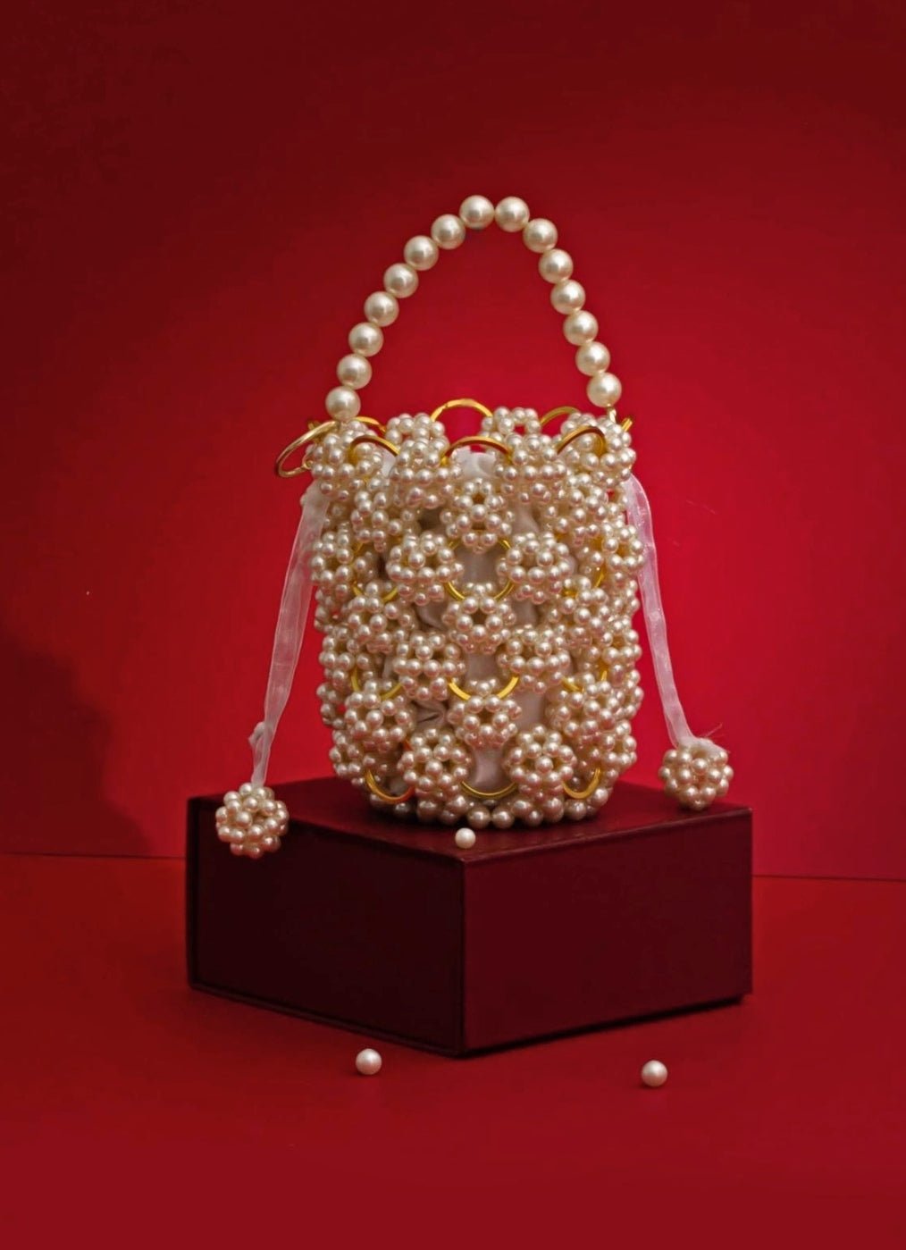 White Embellished Pearl Bag AMYRA - Fabilicious Fashion