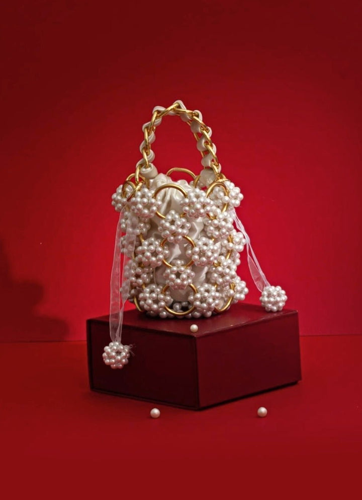 White Embellished Pearl Bag AMYRA - Fabilicious Fashion