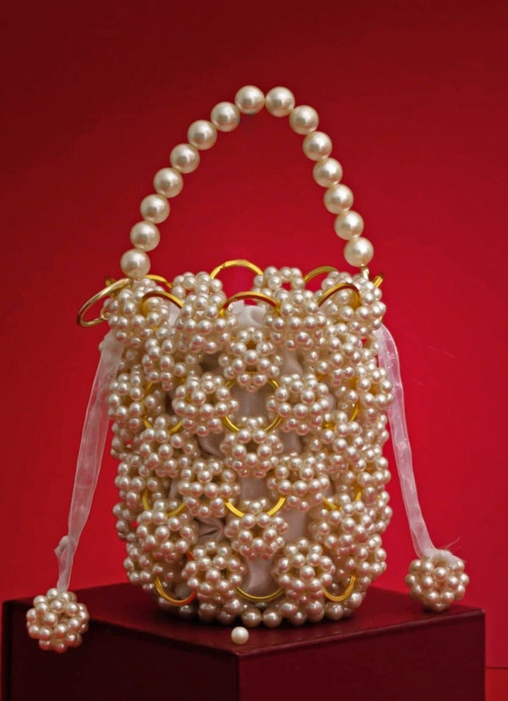 White Embellished Pearl Bag AMYRA - Fabilicious Fashion