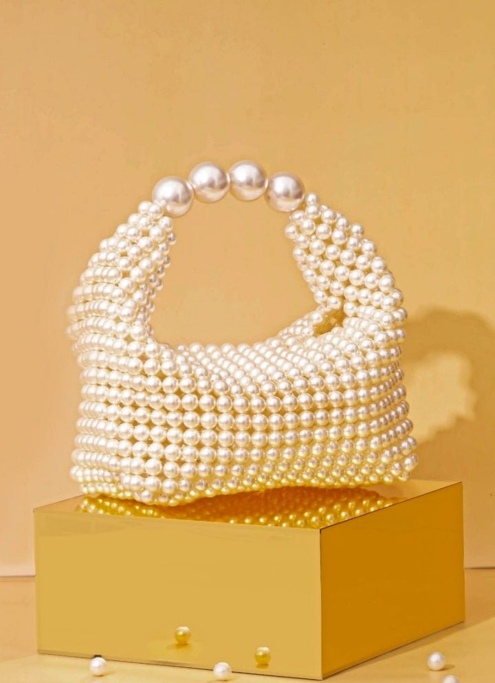 White Embellished Pearl Bag AMYRA - Fabilicious Fashion