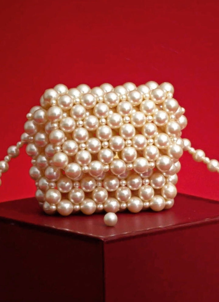 White Embellished Pearl Bag AMYRA - Fabilicious Fashion
