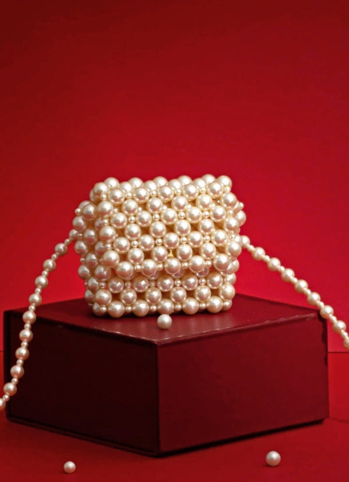 White Embellished Pearl Bag AMYRA - Fabilicious Fashion