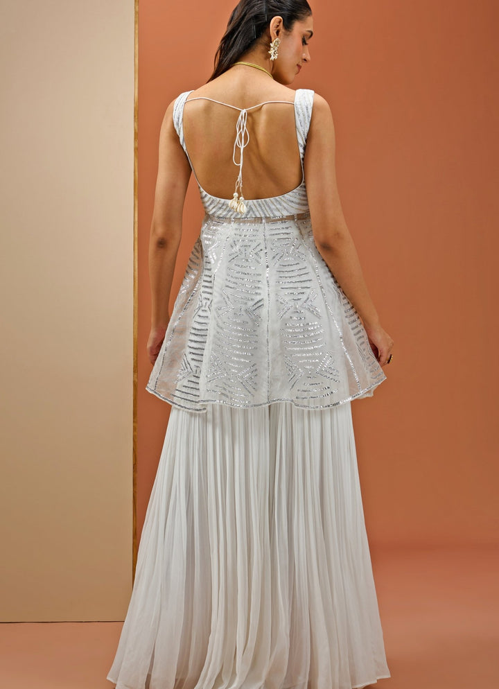 White Embellished Peplum Top And Sharara Set Esha Koul - Fabilicious Fashion