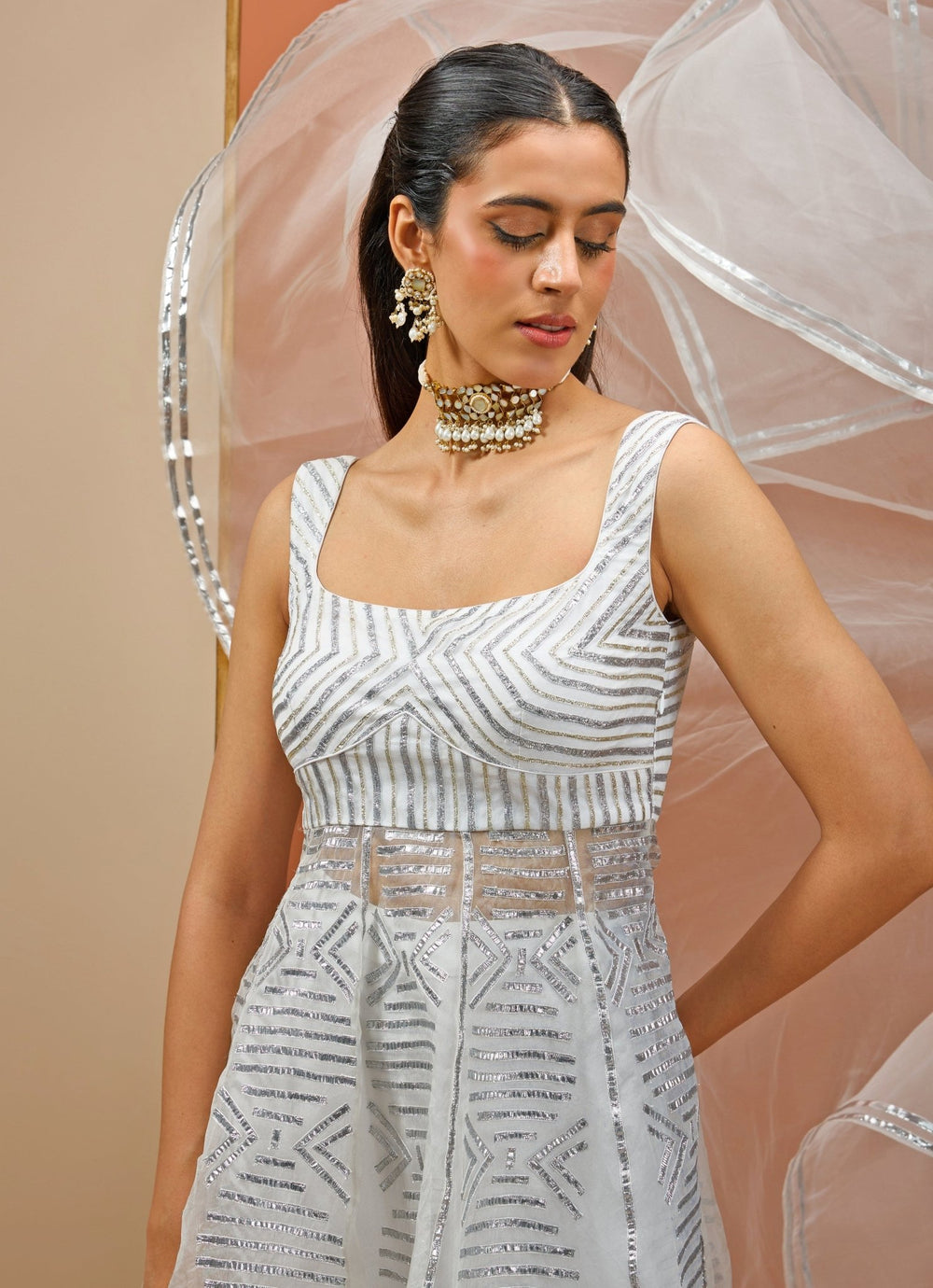 White Embellished Peplum Top And Sharara Set Esha Koul - Fabilicious Fashion
