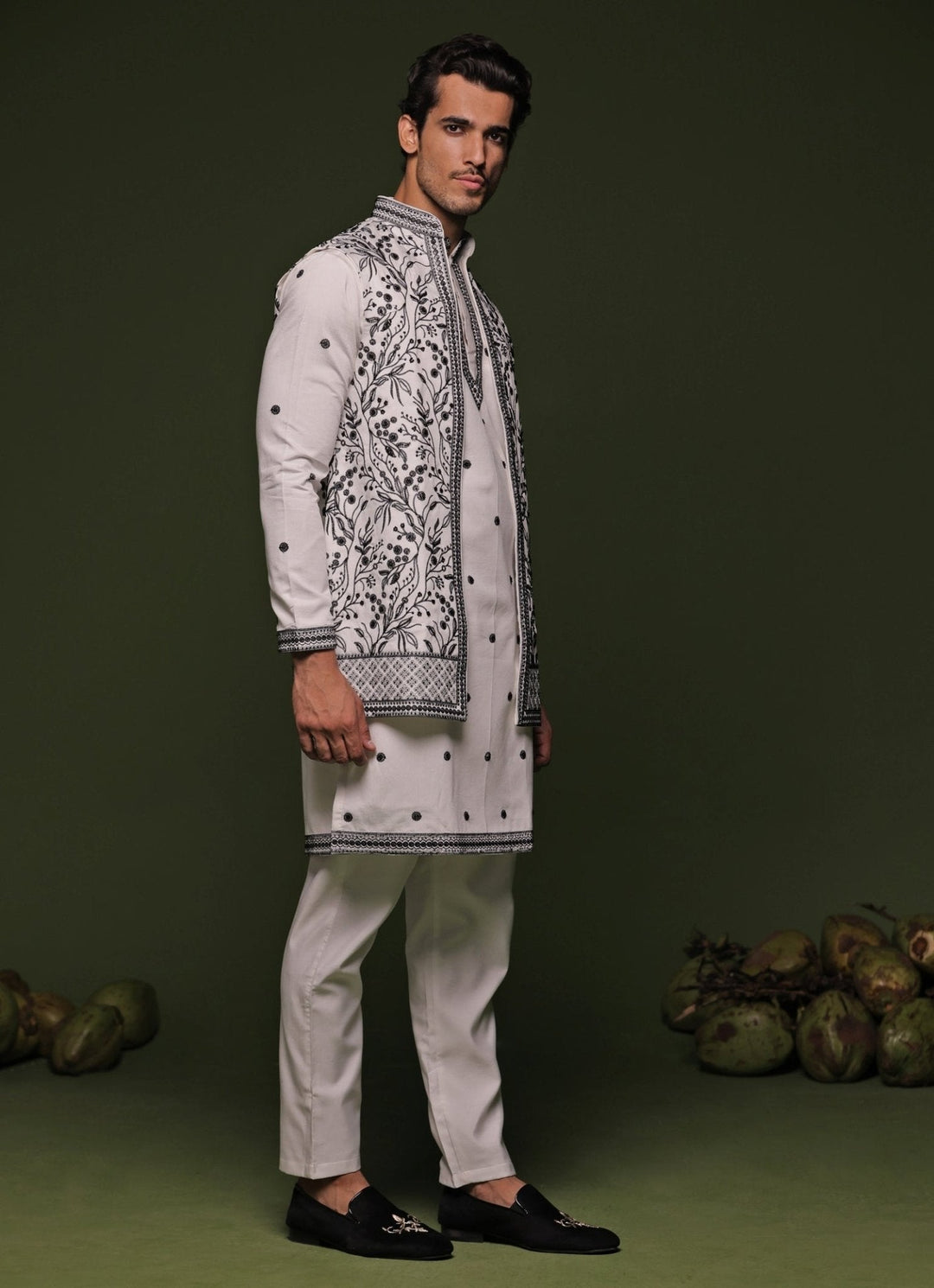 White Embroidered Georgette Kurta Jacket Set Kalpraag - Fabilicious Fashion