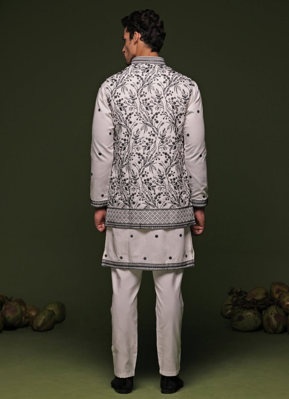 White Embroidered Georgette Kurta Jacket Set Kalpraag - Fabilicious Fashion