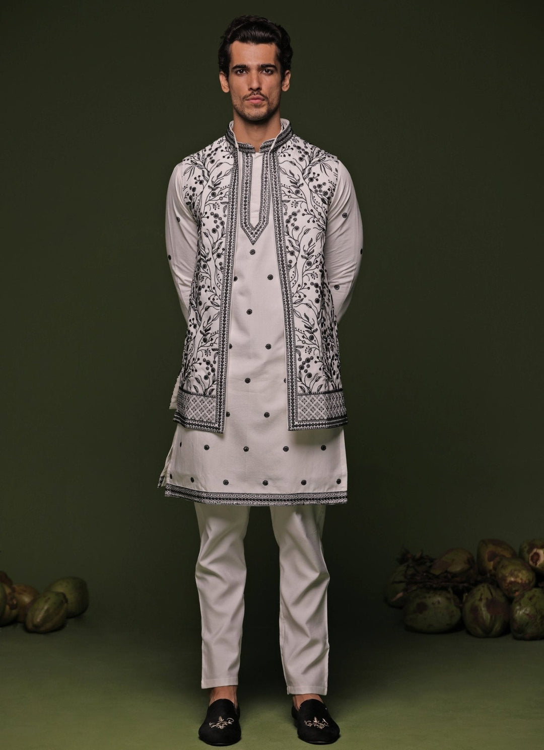 White Embroidered Georgette Kurta Jacket Set Kalpraag - Fabilicious Fashion