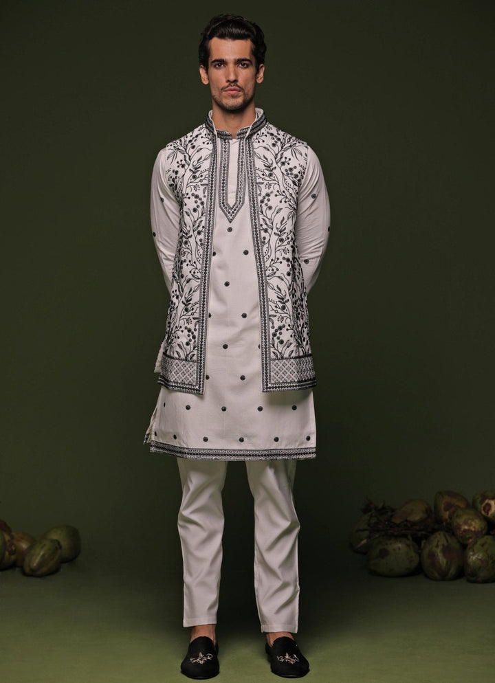 White Embroidered Georgette Kurta Jacket Set Kalpraag - Fabilicious Fashion