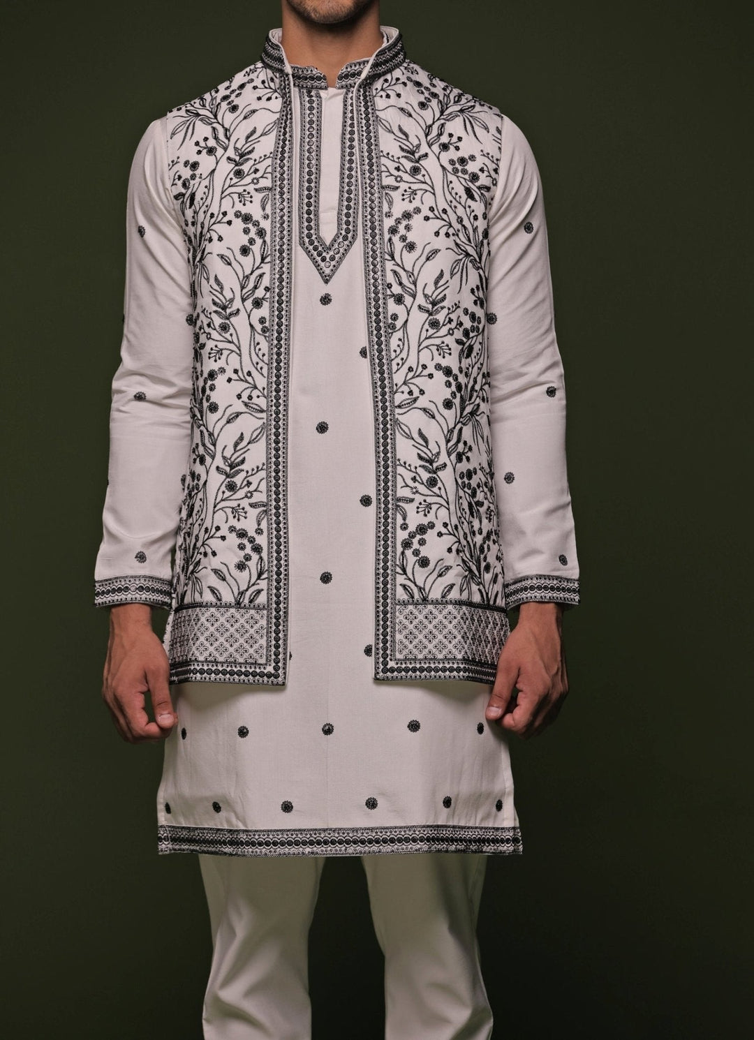 White Embroidered Georgette Kurta Jacket Set Kalpraag - Fabilicious Fashion