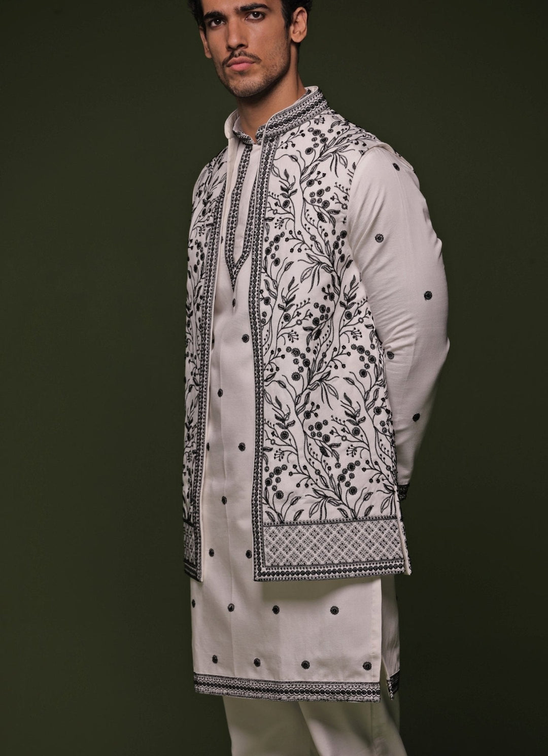 White Embroidered Georgette Kurta Jacket Set Kalpraag - Fabilicious Fashion