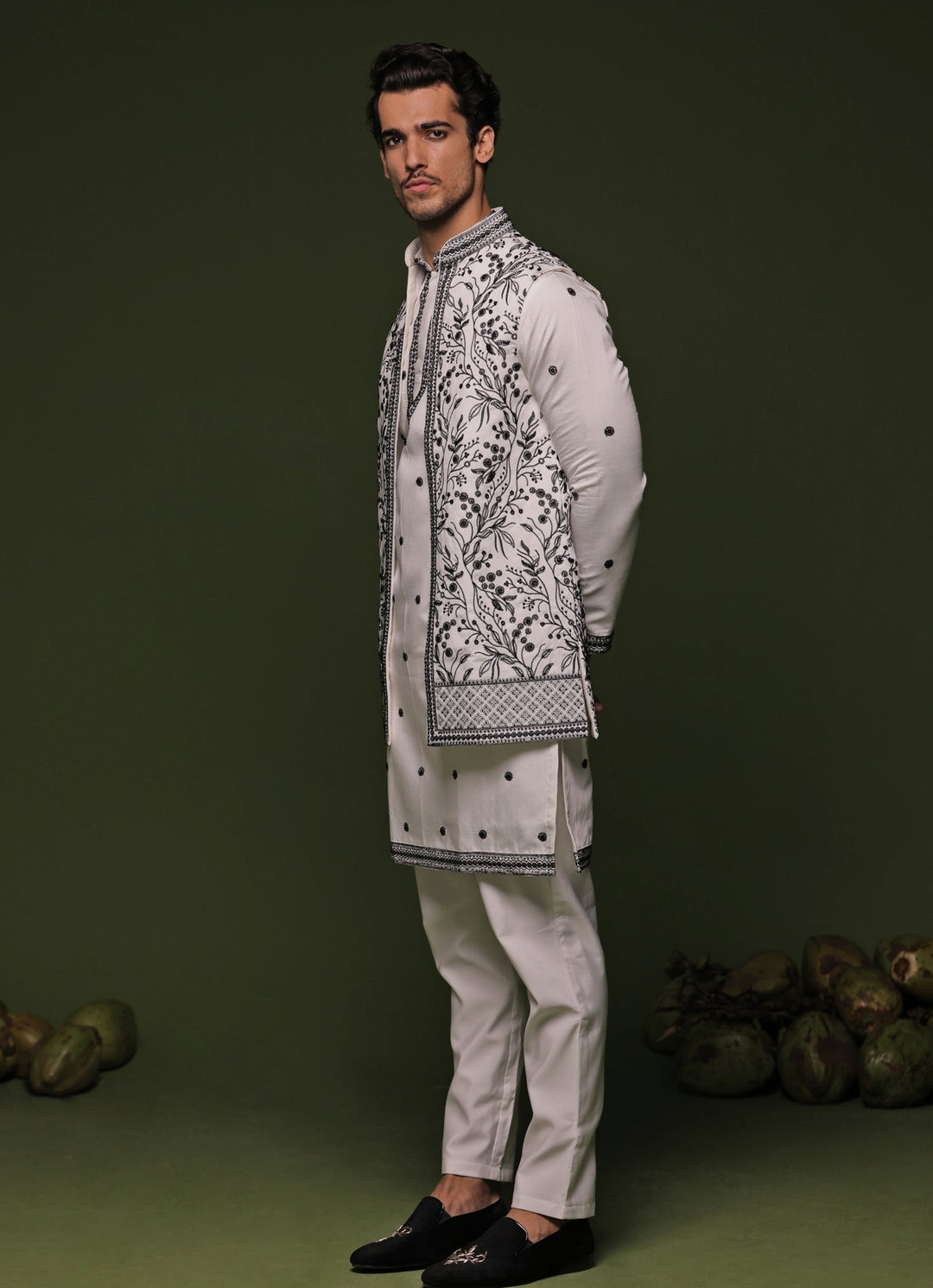 White Embroidered Georgette Kurta Jacket Set Kalpraag - Fabilicious Fashion