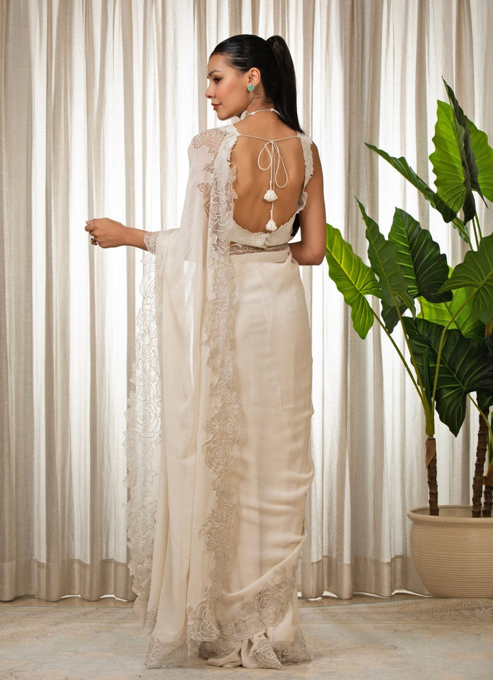 White Embroidered Georgette Saree Set Esha Koul - Fabilicious Fashion
