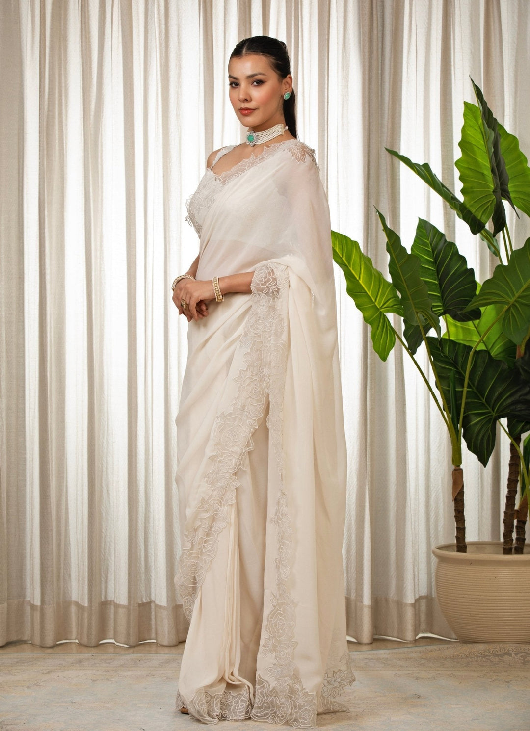 White Embroidered Georgette Saree Set Esha Koul - Fabilicious Fashion