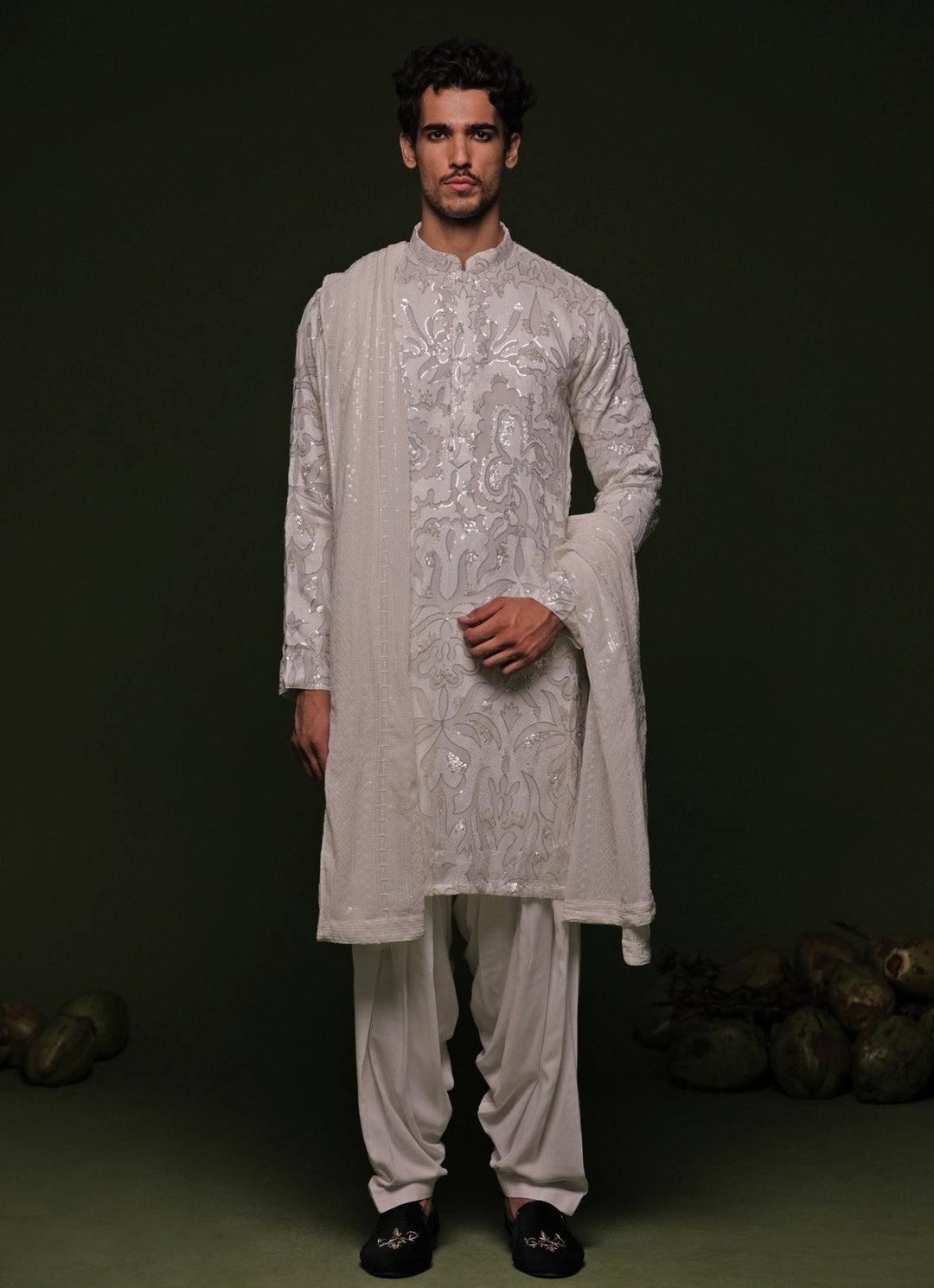 White Embroidered Kurta Patiala Pant Set With Dupatta Kalpraag - Fabilicious Fashion