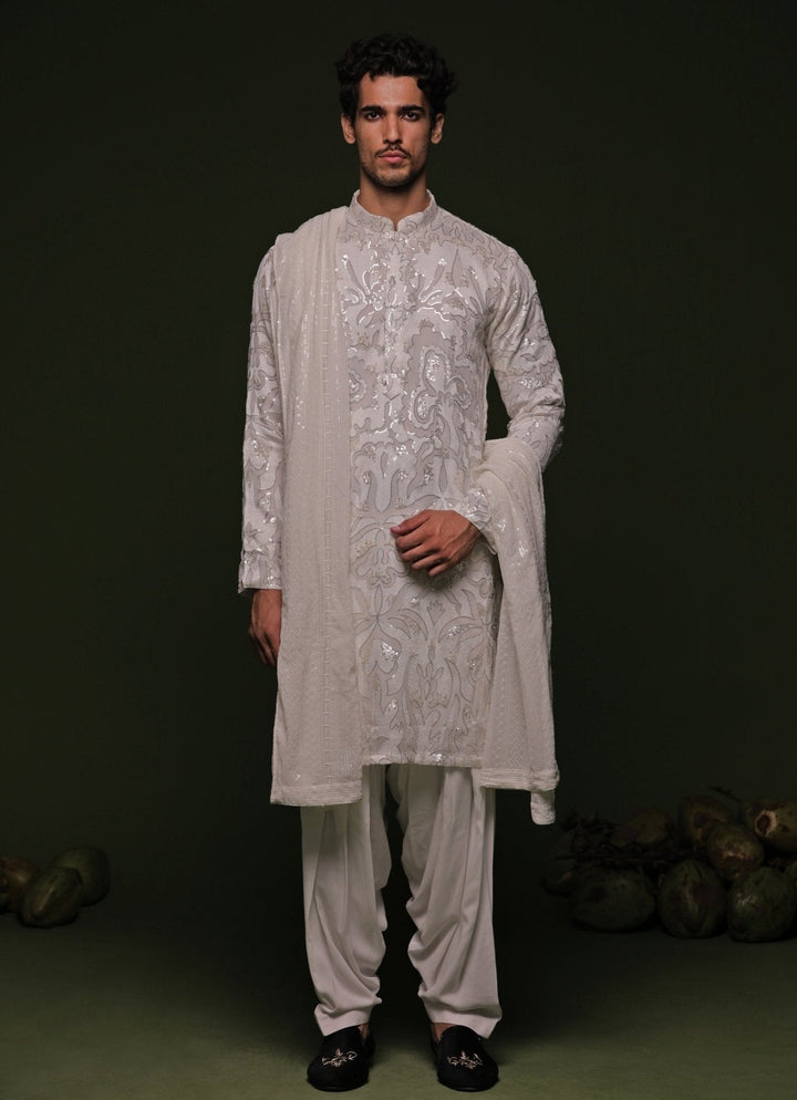 White Embroidered Kurta Patiala Pant Set With Dupatta Kalpraag - Fabilicious Fashion