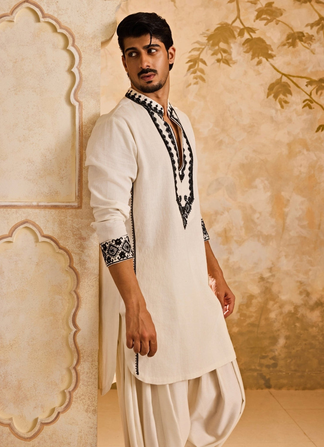 White Embroidered Linen Kurta Set Nitika Gujral - Men - Fabilicious Fashion
