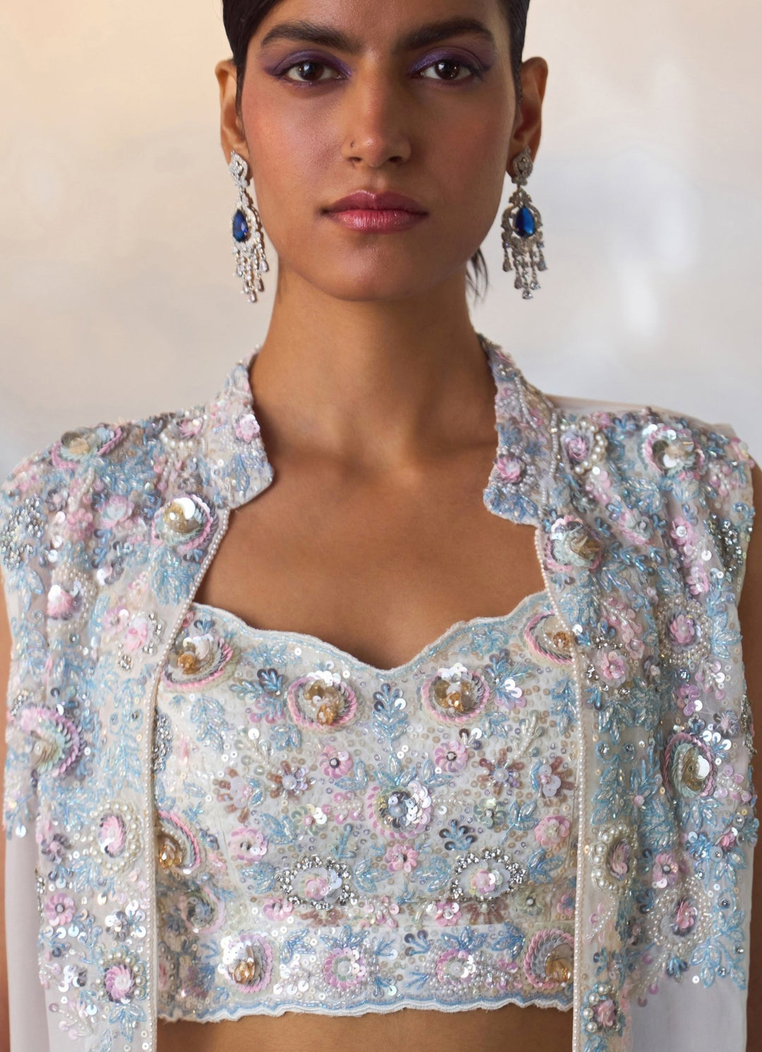 White Embroidered Organza Sharara with Jacket Angad Singh - Fabilicious Fashion