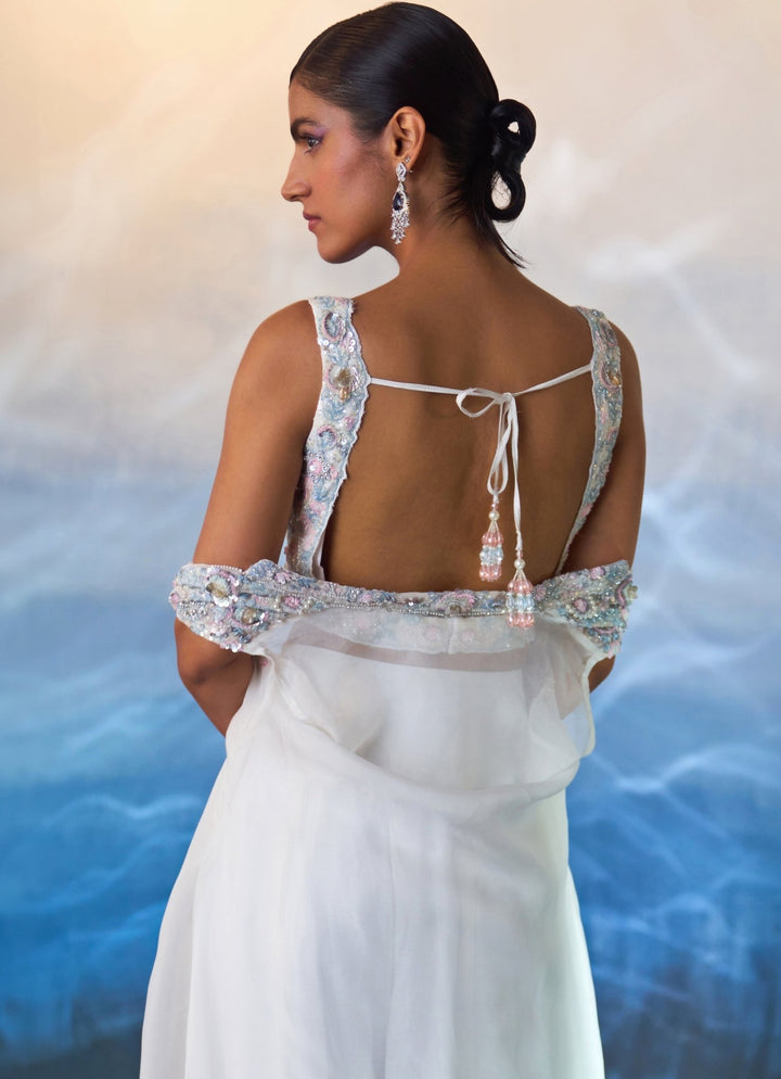 White Embroidered Organza Sharara with Jacket Angad Singh - Fabilicious Fashion