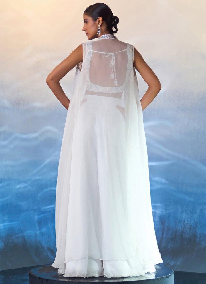 White Embroidered Organza Sharara with Jacket Angad Singh - Fabilicious Fashion