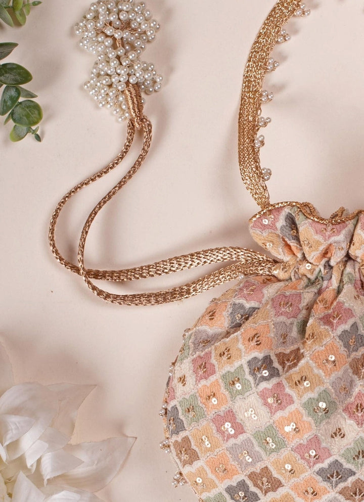 White Embroidered Potli AMYRA - Fabilicious Fashion