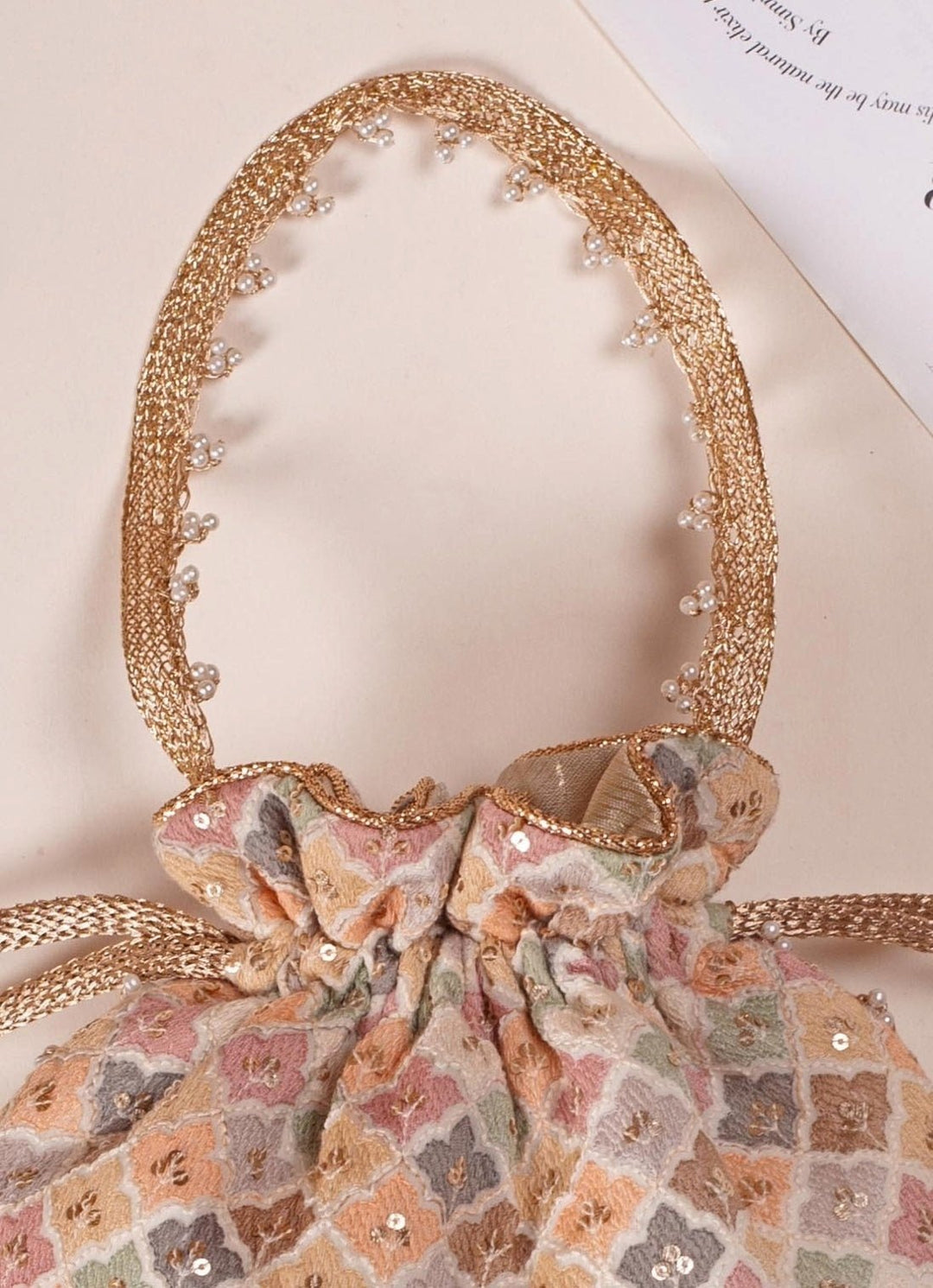 White Embroidered Potli AMYRA - Fabilicious Fashion