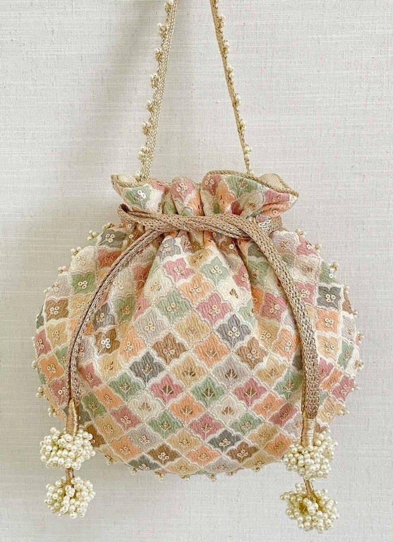 White Embroidered Potli AMYRA - Fabilicious Fashion