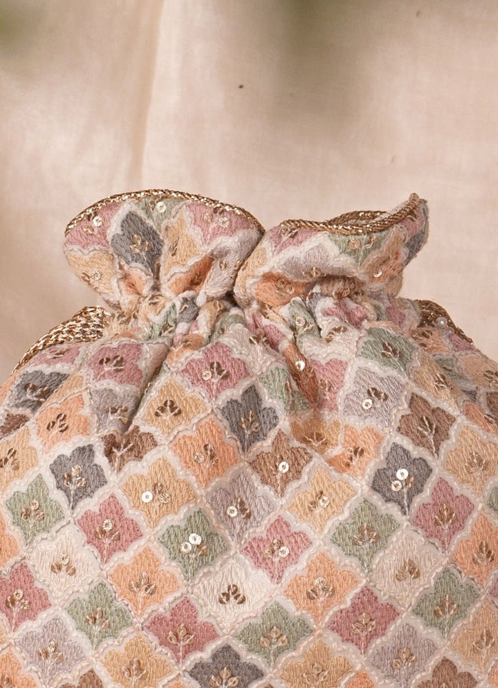 White Embroidered Potli AMYRA - Fabilicious Fashion